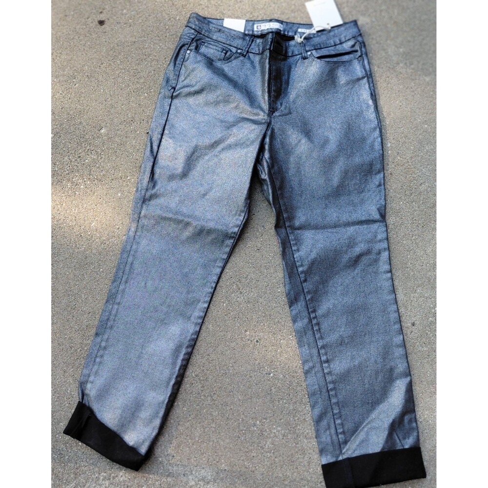 NWT Anne Klein Jeans Womens 14 Regular Straight Metallic Silver Shimmer Stretch